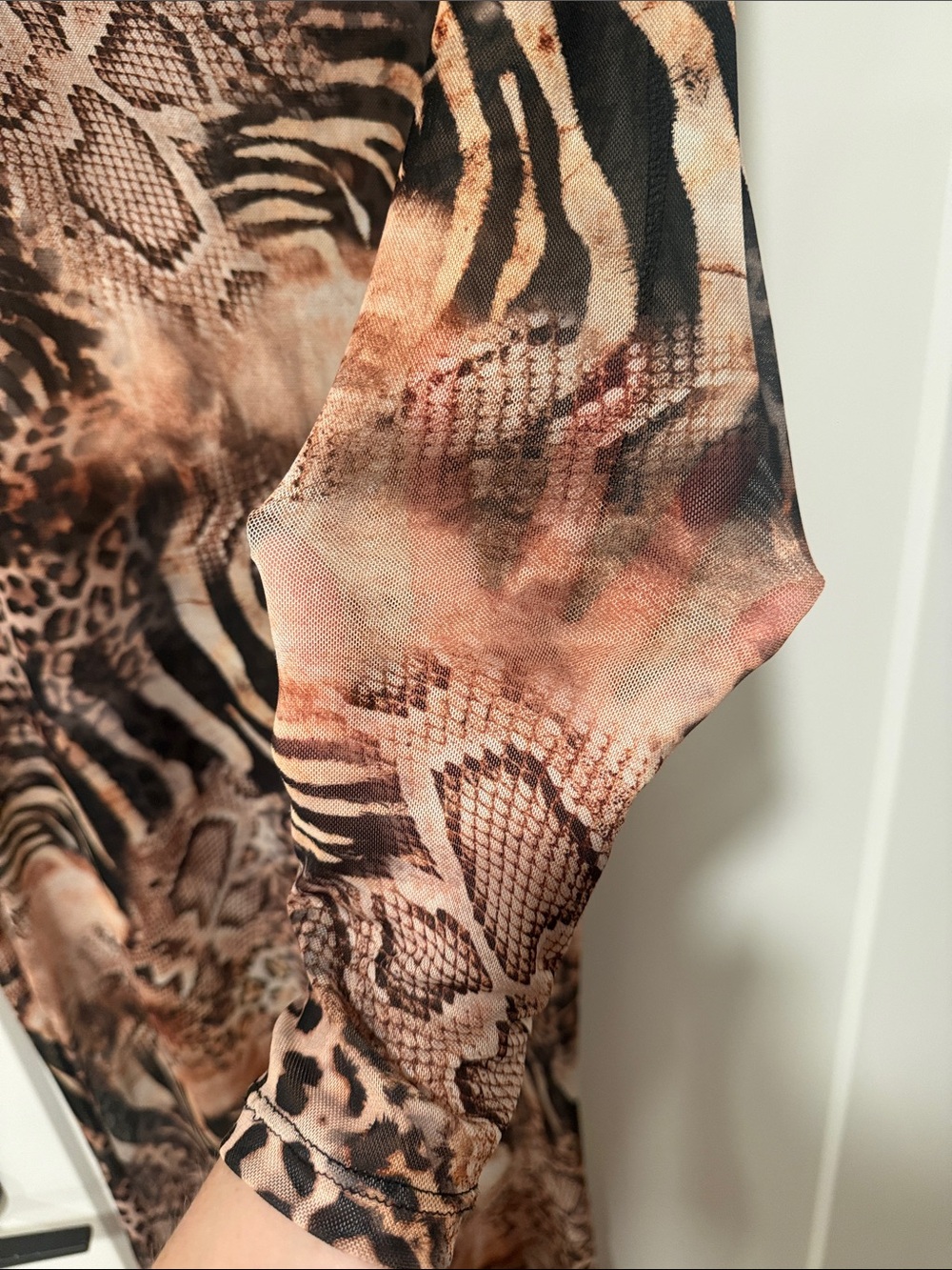 Sheer Mesh Animal Print Long Sleeve Maxi Dress - Picture 3 of 5